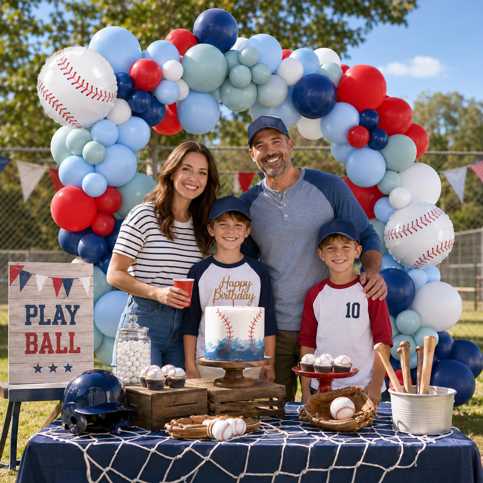 FunHot Baseball Balloon Arch Garland Kit – Navy Blue, Red & White Balloons for Sports Themed Parties