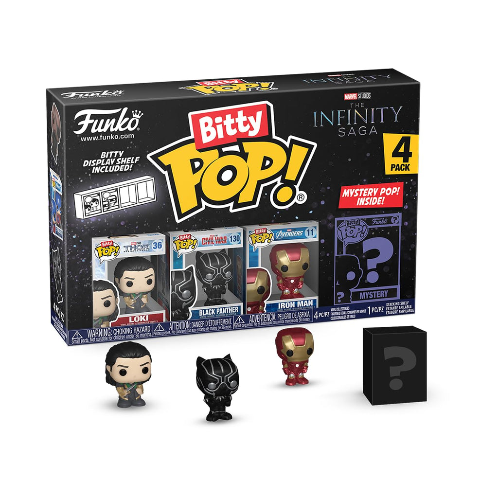 Funko Bitty POP! Marvel Mystery Mini Figures 4-Pack - Thor, Loki, Black Panther, Iron Man + Surprise
