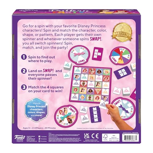 Funko Disney Princess Pattern Party Game – Spin, Match & Swap with 5 Characters