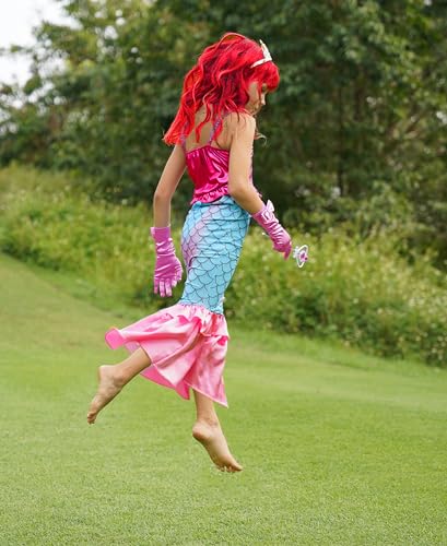 Funna Mermaid Wig for Girls - Long Curly Red with Starfish Hairpins - Costume Accessories