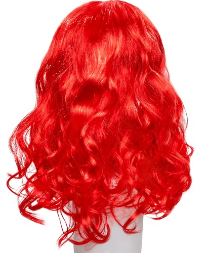 Funna Mermaid Wig for Girls - Long Curly Red with Starfish Hairpins - Costume Accessories