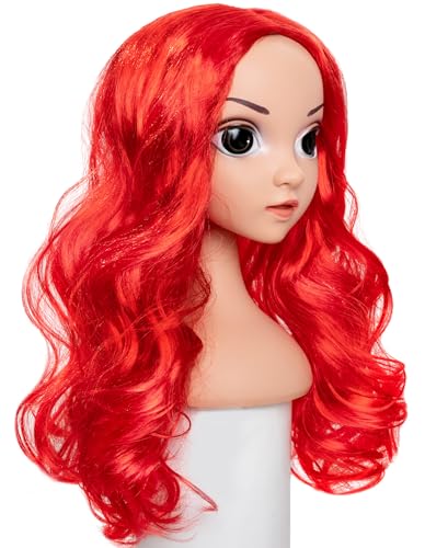 Funna Mermaid Wig for Girls - Long Curly Red with Starfish Hairpins - Costume Accessories