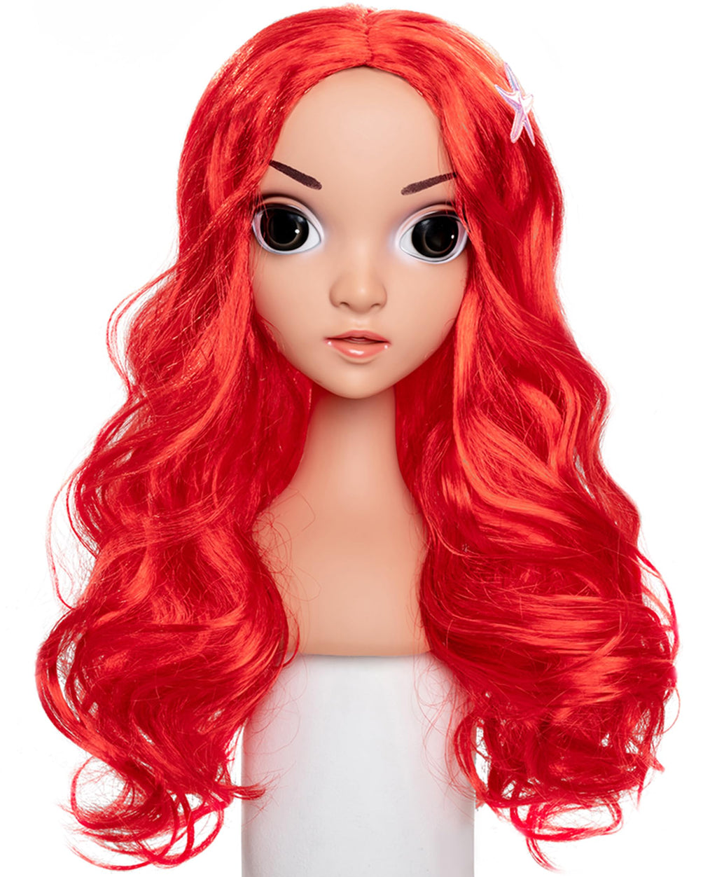 Funna Mermaid Wig for Girls - Long Curly Red with Starfish Hairpins - Costume Accessories
