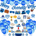 Funnlot 64-Piece Father's Day Decoration Set with Banner, Cake Topper, Balloons & Ceiling Hangings - Red, Mint, Dark Blue & Gold