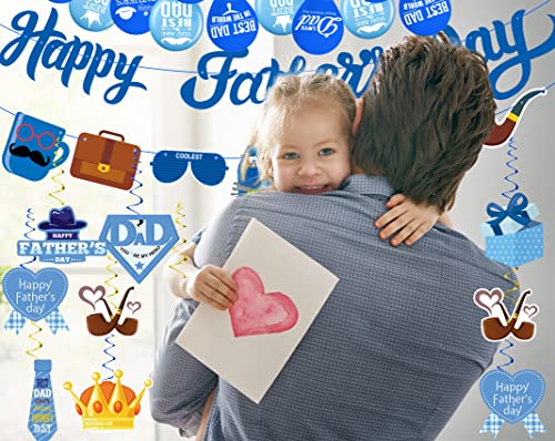 Funnlot 64-Piece Father's Day Decoration Set with Banner, Cake Topper, Balloons & Ceiling Hangings - Red, Mint, Dark Blue & Gold