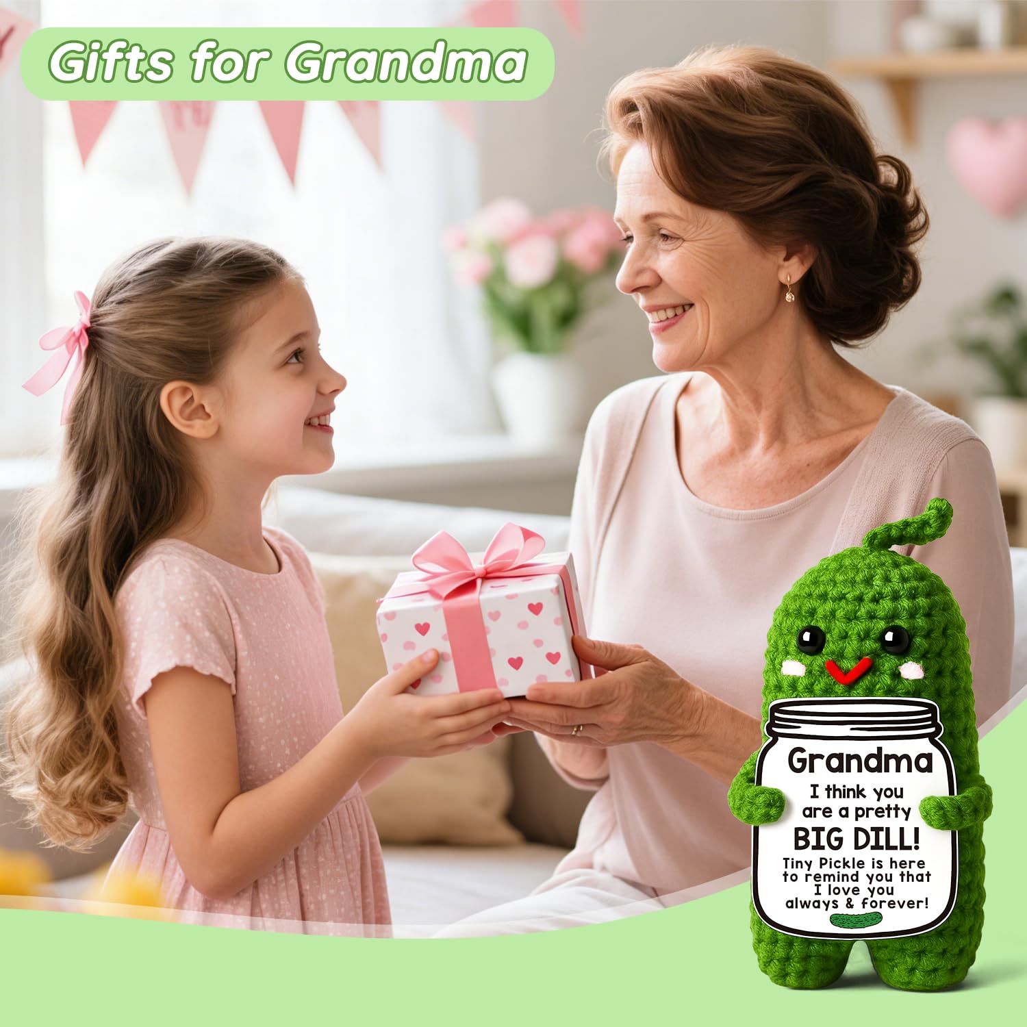 Funny Crochet Pickle Plush for Grandma - MAMAGIFTREE Big Dill Gift