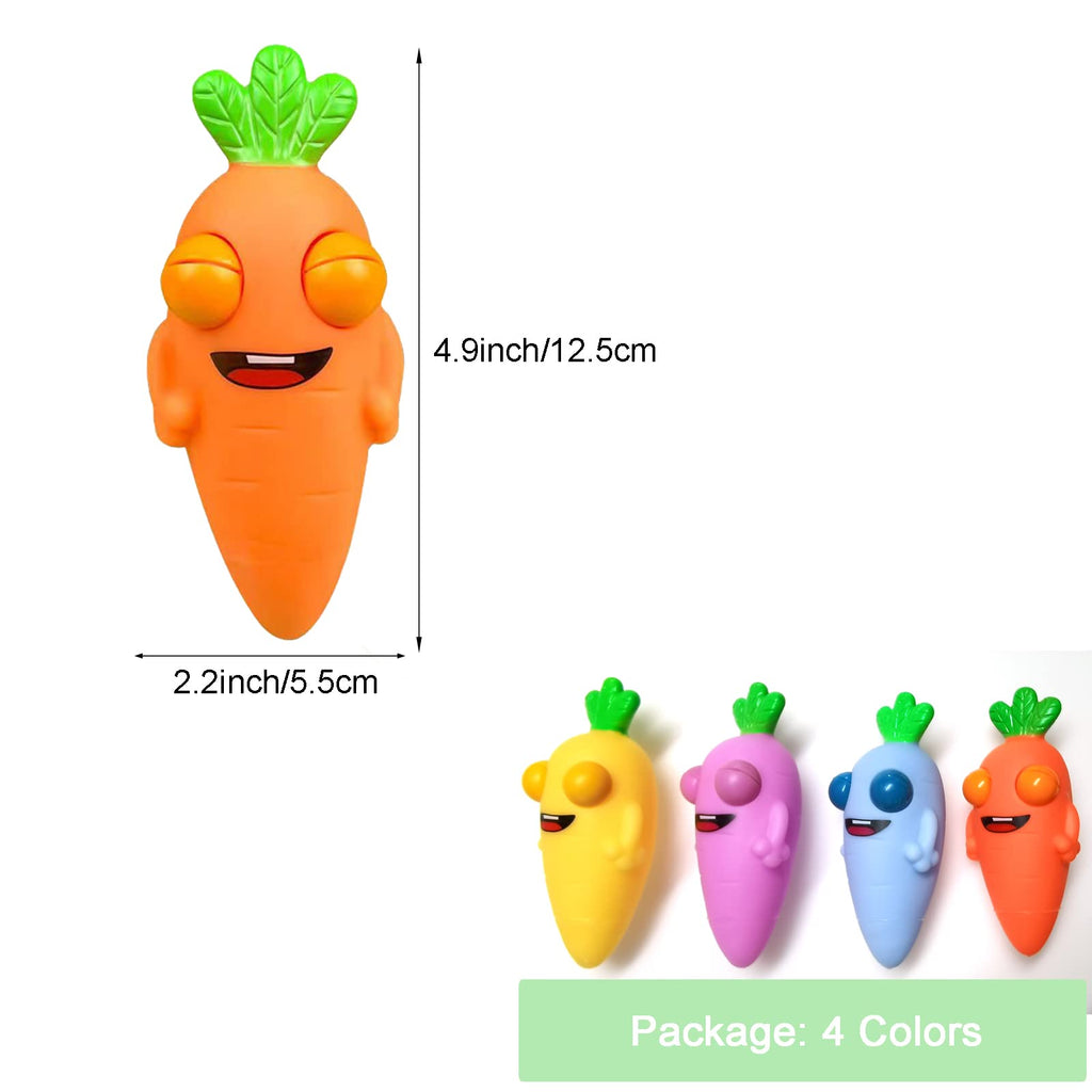 Funny Pop-Out Stress Squeeze Toys 4 Pack – Cute Radish Fidget Toy with Sticking Eyes for Stress Relief, Easter Gift for Adults and Kids