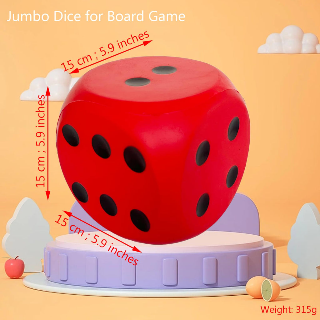 funnysquee 5.9-Inch Jumbo Foam Dice – Lucky Red Giant Toy for Game Nights & Learning
