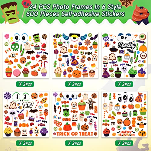 Funrous 24-Pack Halloween Paper Picture Frame Craft Kit with Stickers – DIY Cartoon Photo Frames for Party Decor