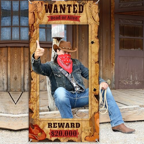 Funrous Wanted Poster Photo Prop – Large Western Backdrop for Cowboy Parties