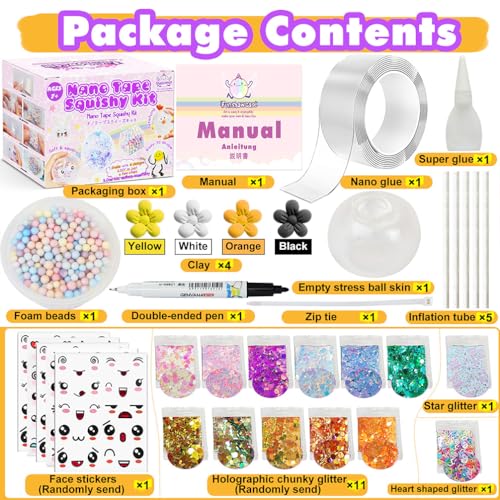 FUNSHOWCASE Nano Tape Bubble Kit – DIY Squishy Toy Maker with Air-Dry Clay, Markers, and Step-by-Step Guide