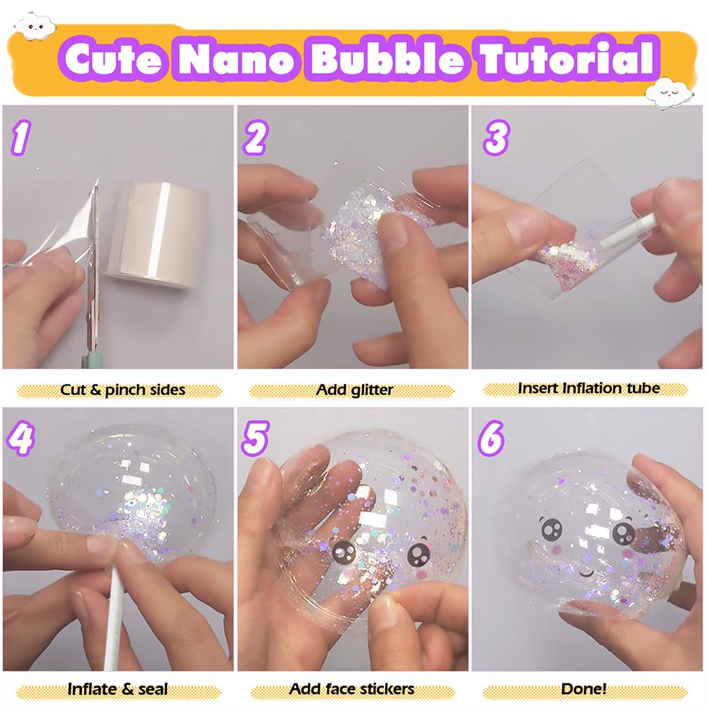 FUNSHOWCASE Nano Tape Bubble Kit – DIY Squishy Toy Maker with Air-Dry Clay, Markers, and Step-by-Step Guide