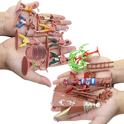 FUNSHOWCASE Native American Indian Figures Set of 15 – Miniature Toys for Dioramas, Sandbox, Fairy Gardens & Cake Toppers