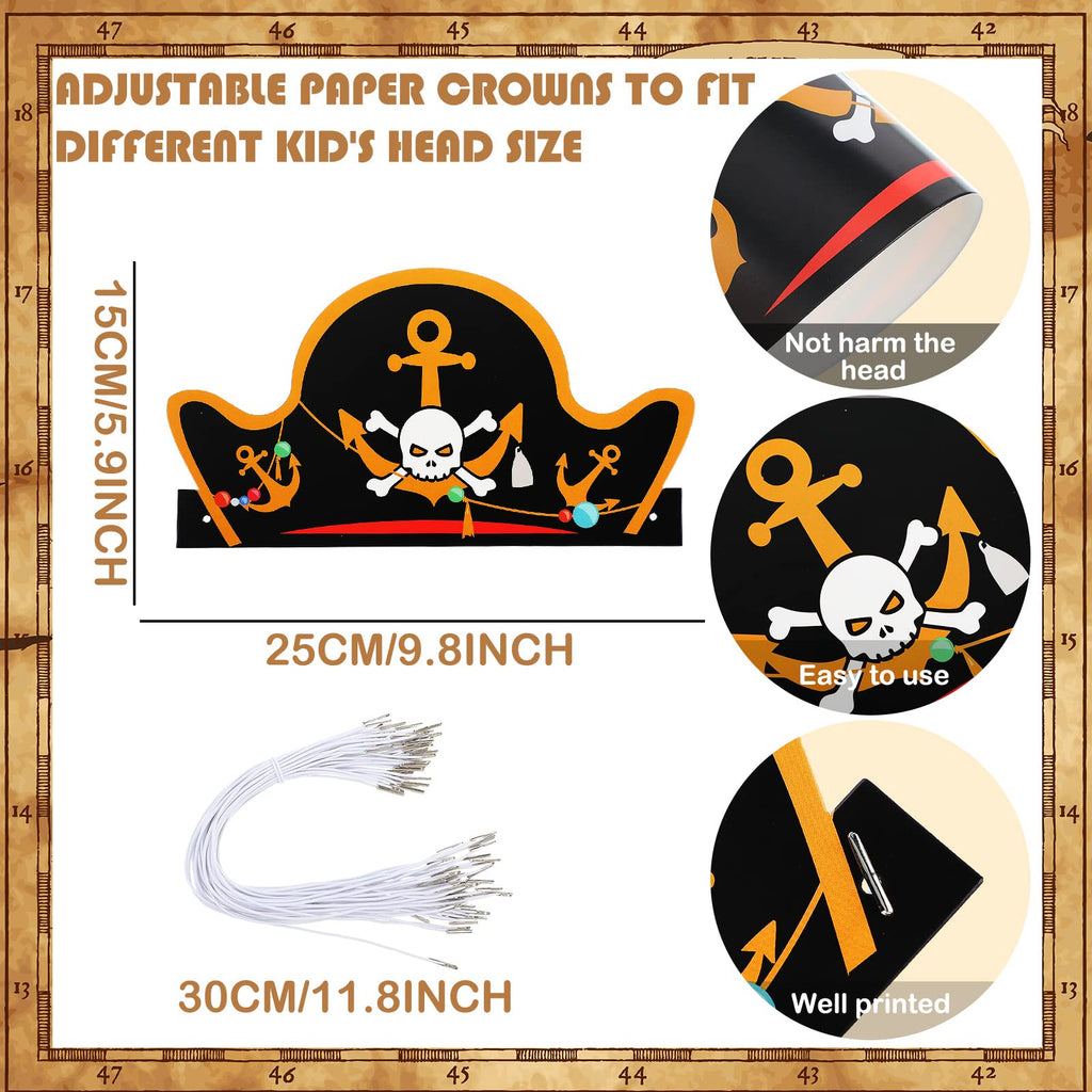 Funtery 48 Pack Pirate Hats – 12 Unique Designs for Kids and Adults – Paper Party Bandanas for Halloween and Costume Events