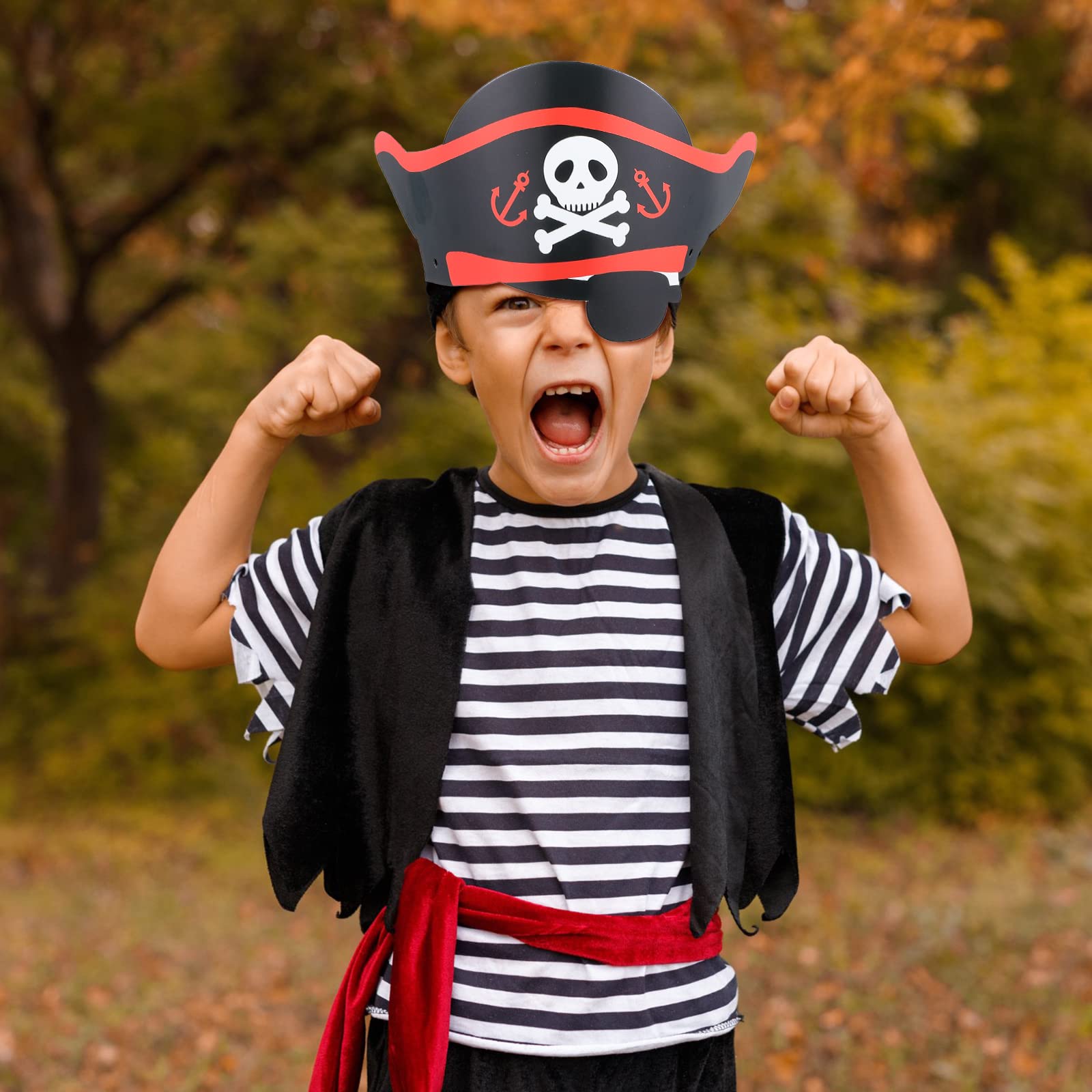 Funtery 48 Pack Pirate Hats – 12 Unique Designs for Kids and Adults – Paper Party Bandanas for Halloween and Costume Events