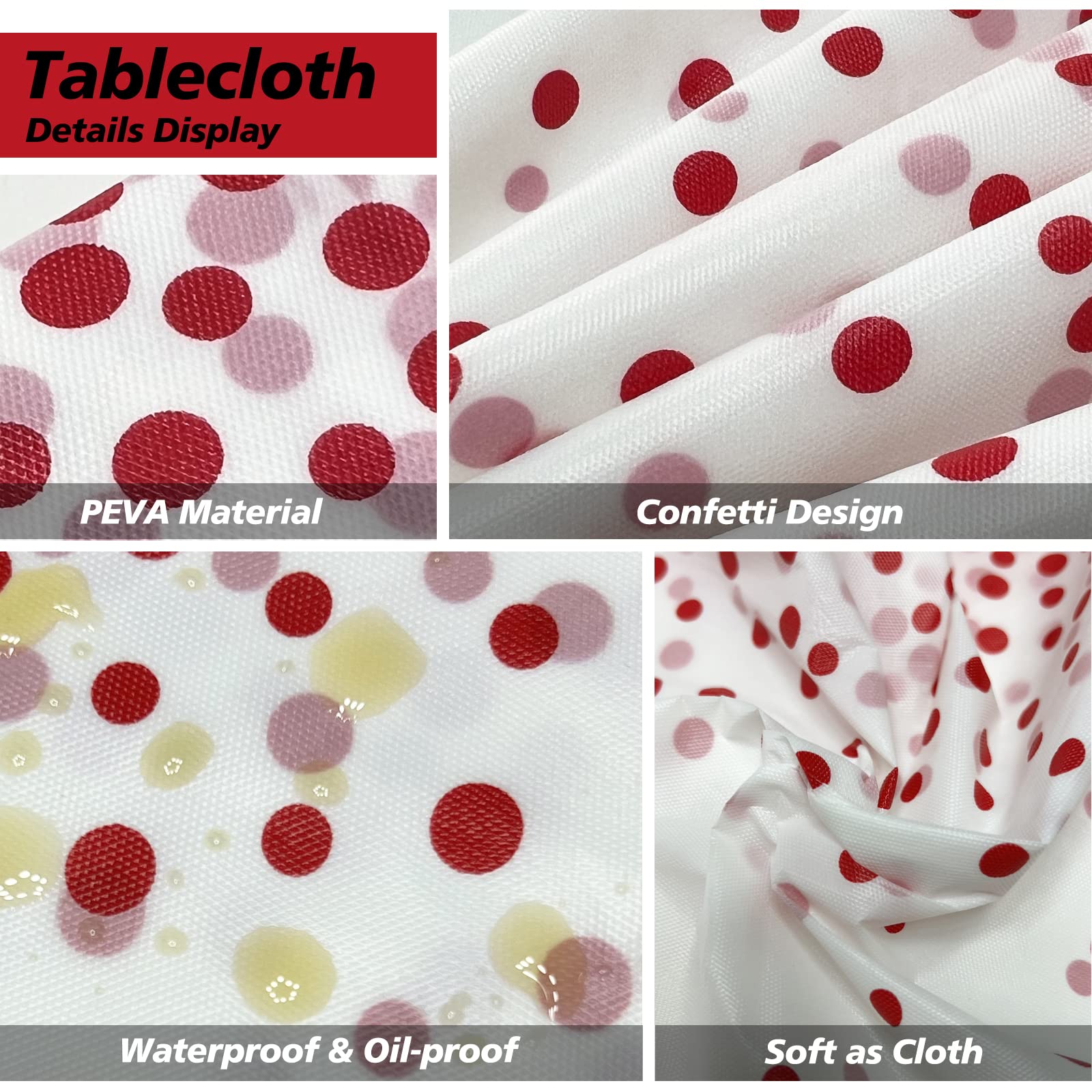 FUNTOOB 4-Pack White Plastic Tablecloth with Red Dots - 54x108 Inch Disposable Waterproof Party Table Cover for Baby Shower, Gender Reveal, Birthday