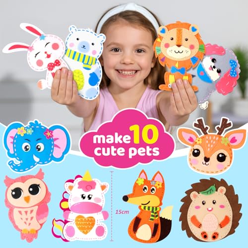 Funtopia Sewing Kit for Kids: 10 Easy Felt Animal Projects with Step-by-Step Guide – Beginner Sewing Craft for Ages 5-12