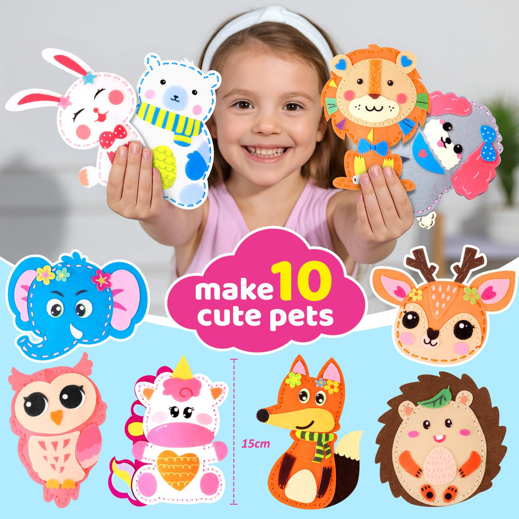 Funtopia Sewing Kit for Kids: 10 Easy Felt Animal Projects with Step-by-Step Guide – Beginner Sewing Craft for Ages 5-12