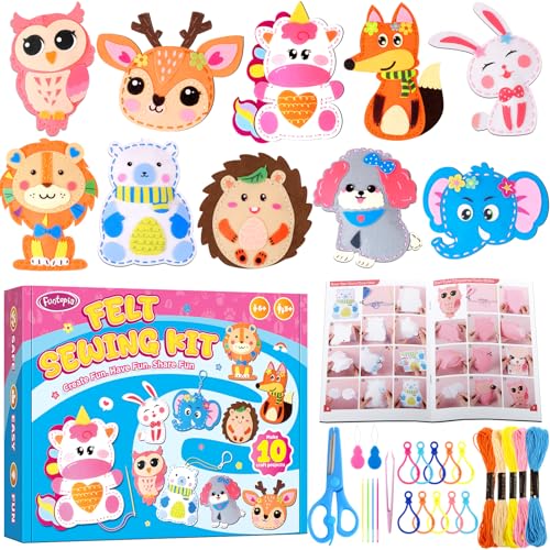 Funtopia Sewing Kit for Kids: 10 Easy Felt Animal Projects with Step-by-Step Guide – Beginner Sewing Craft for Ages 5-12