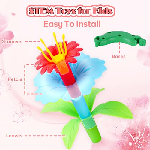 FUNZBO 46-Piece Flower Garden Building Toy Set – STEM Sorting & Stacking for Girls Ages 3-8