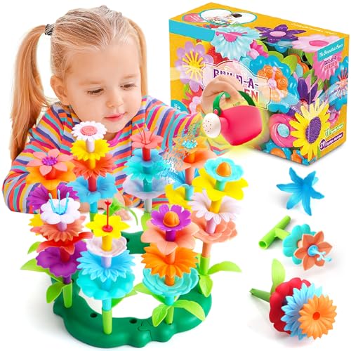 FUNZBO 46-Piece Flower Garden Building Toy Set – STEM Sorting & Stacking for Girls Ages 3-8