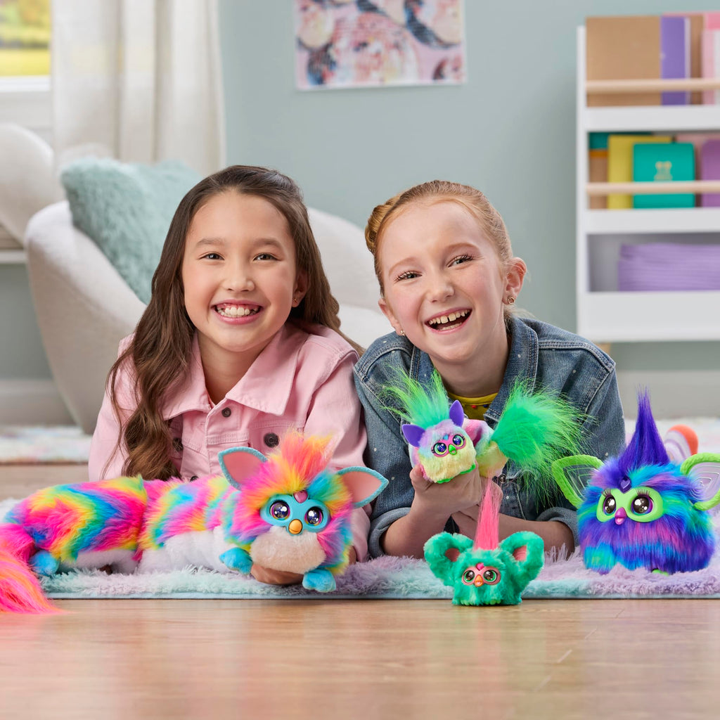 Furby DJ Furblet Kitt-Ee-Luv – Mini Electronic Plush Toy with Stretchable Body, Music & Furbish Sounds, Pink Cheetah Print, for Kids 6+
