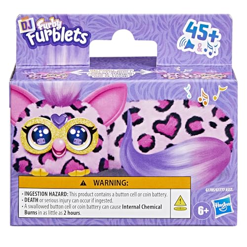Furby DJ Furblet Kitt-Ee-Luv – Mini Electronic Plush Toy with Stretchable Body, Music & Furbish Sounds, Pink Cheetah Print, for Kids 6+