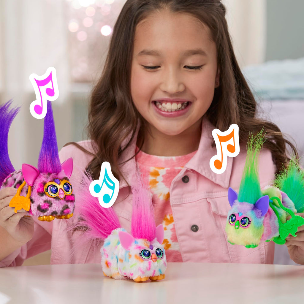 Furby DJ Furblets Berry-Cup-Cake Mini Electronic Plush Toy with Stretchy Body, Music, and Furbish Language