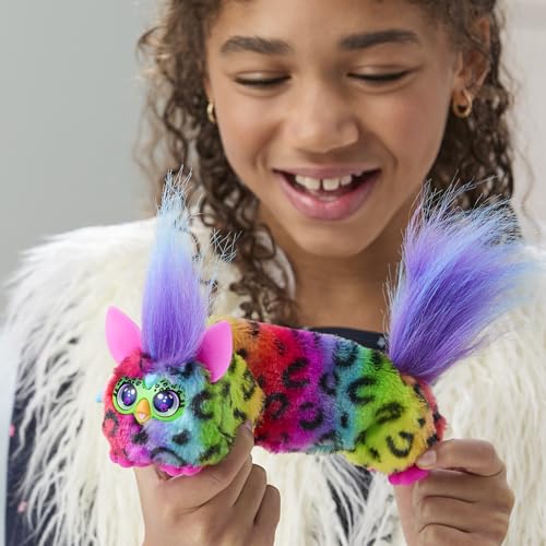 Furby DJ Furblets Rain-Bow-Kat Mini Electronic Plush Toy with Stretchable Sound Effects and Music