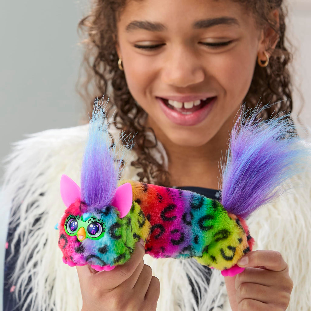 Furby DJ Furblets Rain-Bow-Kat Mini Electronic Plush Toy with Stretchable Sound Effects and Music