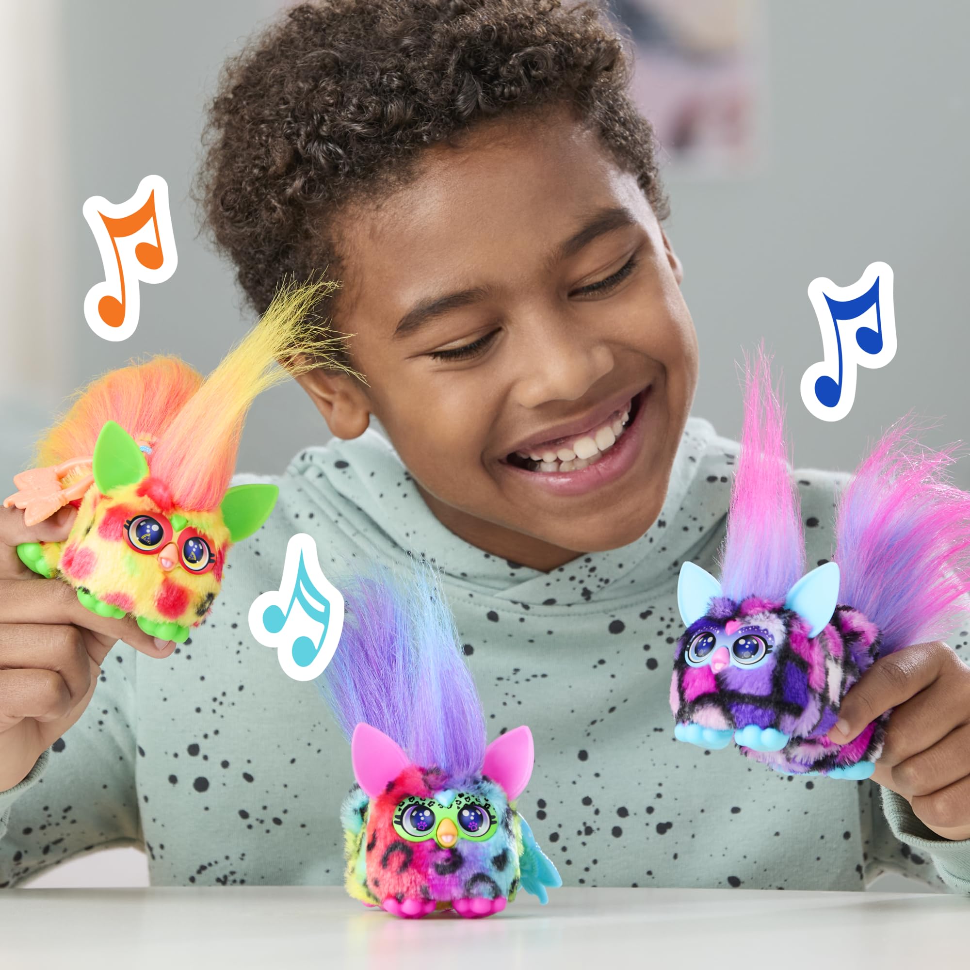 Furby DJ Furblets Rain-Bow-Kat Mini Electronic Plush Toy with Stretchable Sound Effects and Music