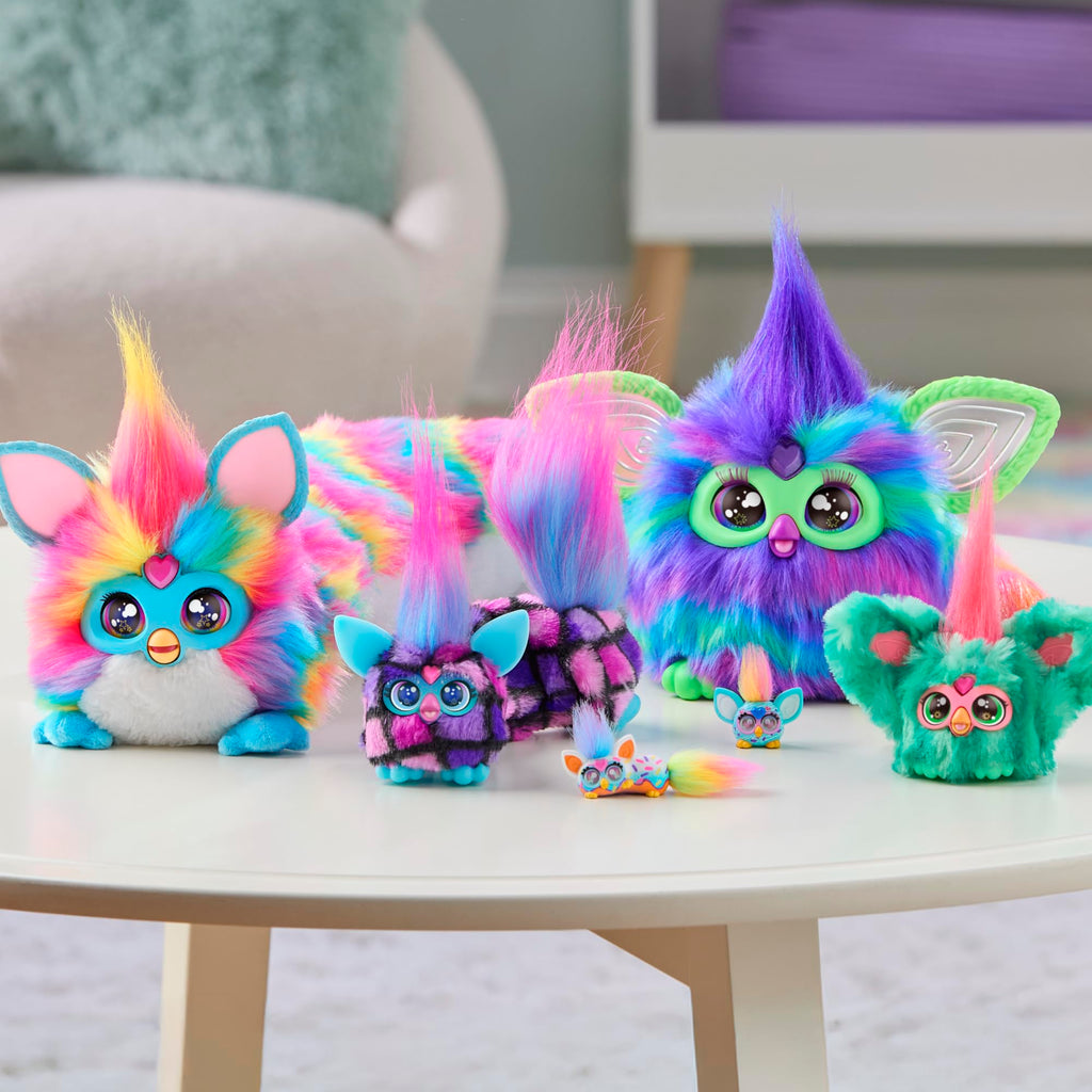 Furby DJ Furblets Rain-Bow-Kat Mini Electronic Plush Toy with Stretchable Sound Effects and Music