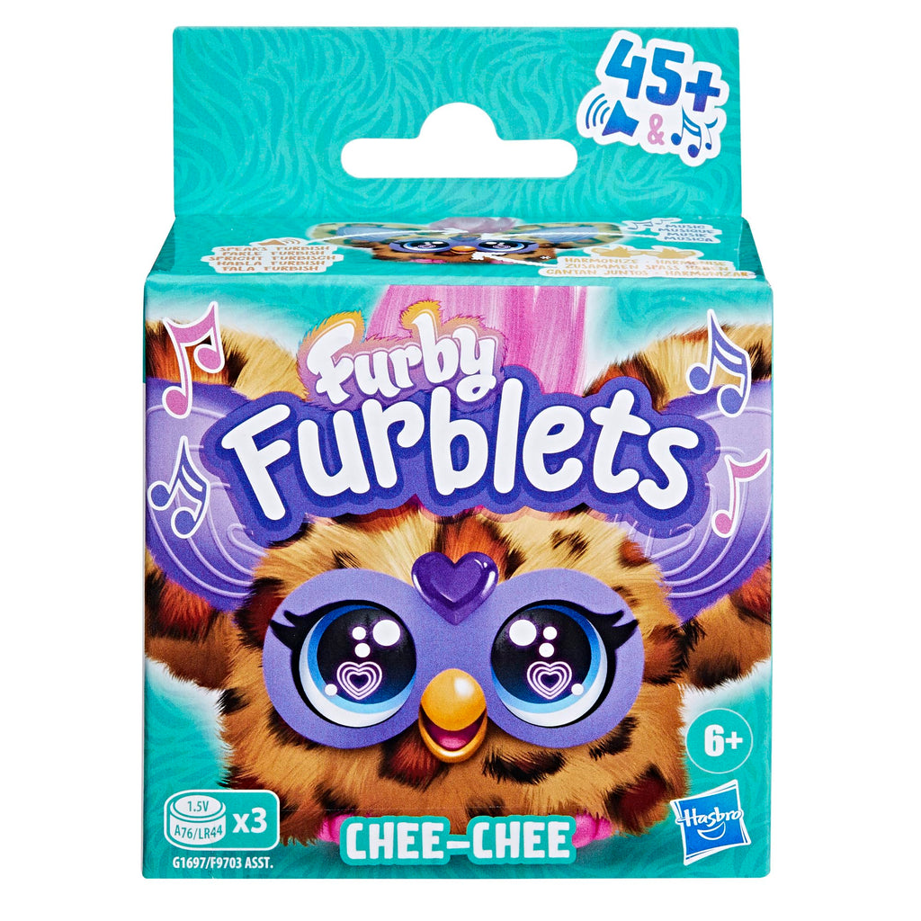 Furby Furblets Chee-Chee Mini Friend - Cheetah Print Electronic Plush Toy with 45+ Sounds, Keychain Clip, Ages 6+