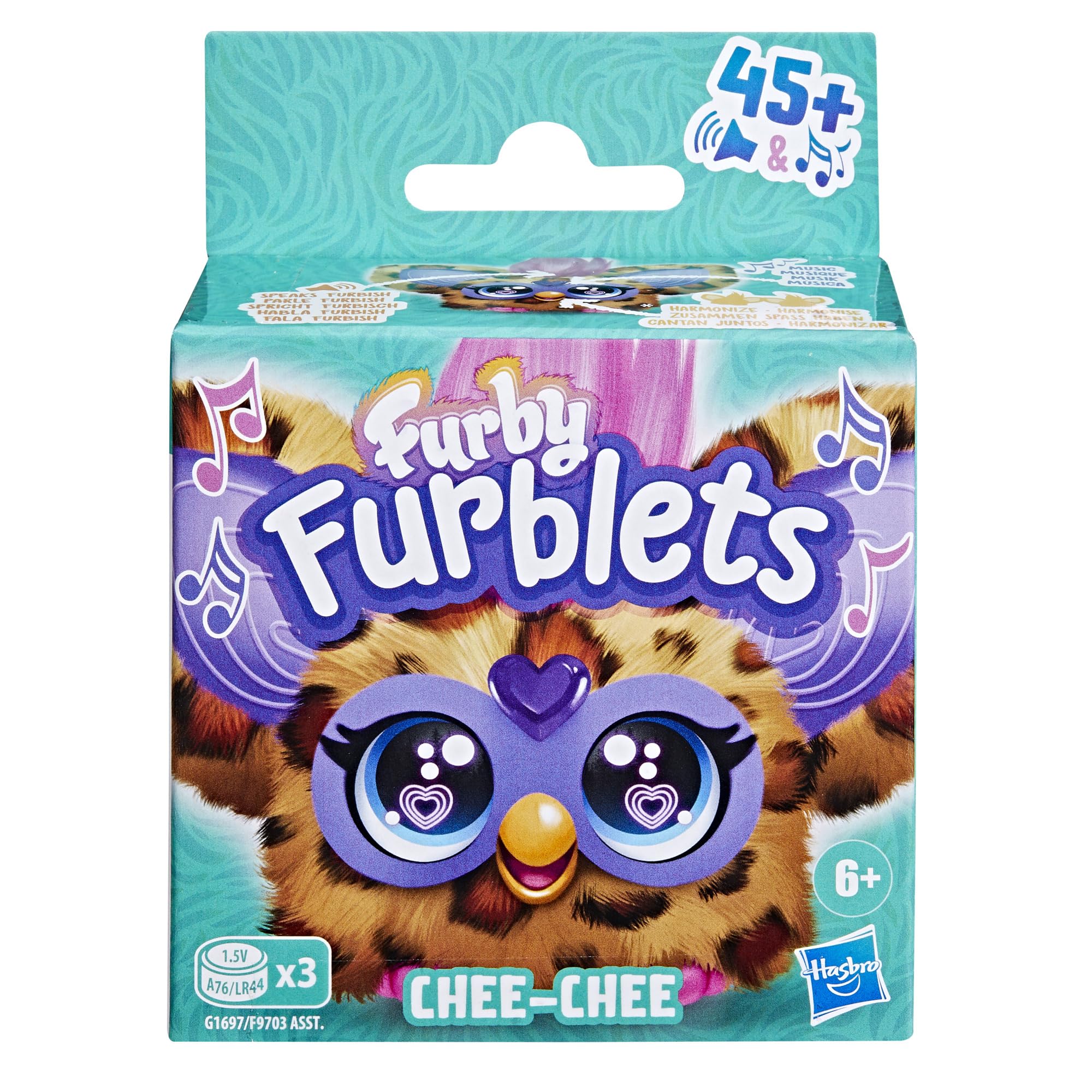 Furby Furblets Chee-Chee Mini Friend - Cheetah Print Electronic Plush Toy with 45+ Sounds, Keychain Clip, Ages 6+