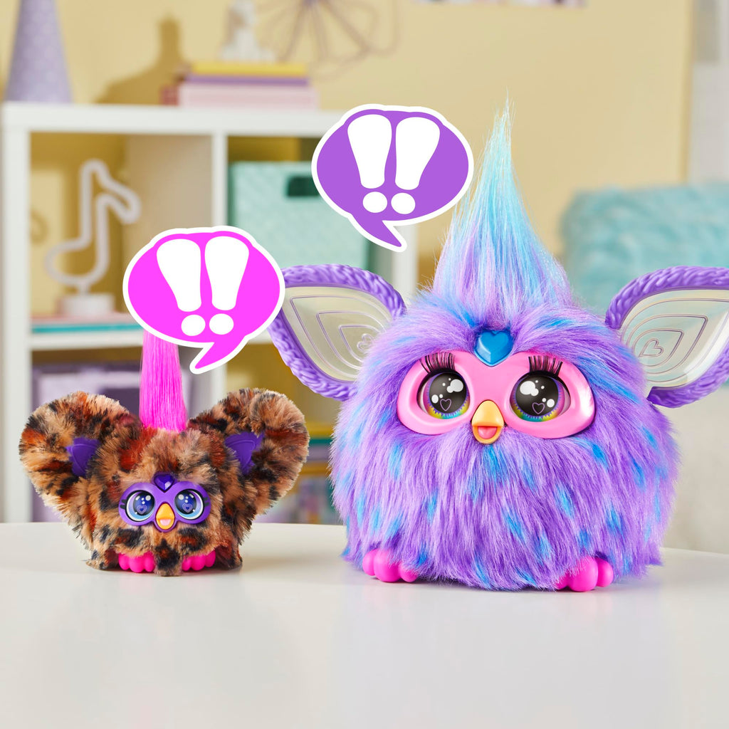 Furby Furblets Chee-Chee Mini Friend - Cheetah Print Electronic Plush Toy with 45+ Sounds, Keychain Clip, Ages 6+
