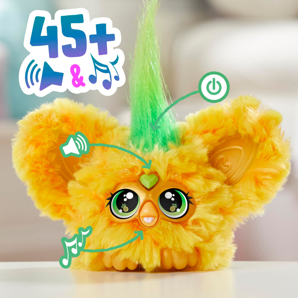 Furby Furblets Hoo-Lah Pineapple Mini Friend – 45+ Sounds, Speaks Furbish, Keychain Clip for Kids Ages 6+