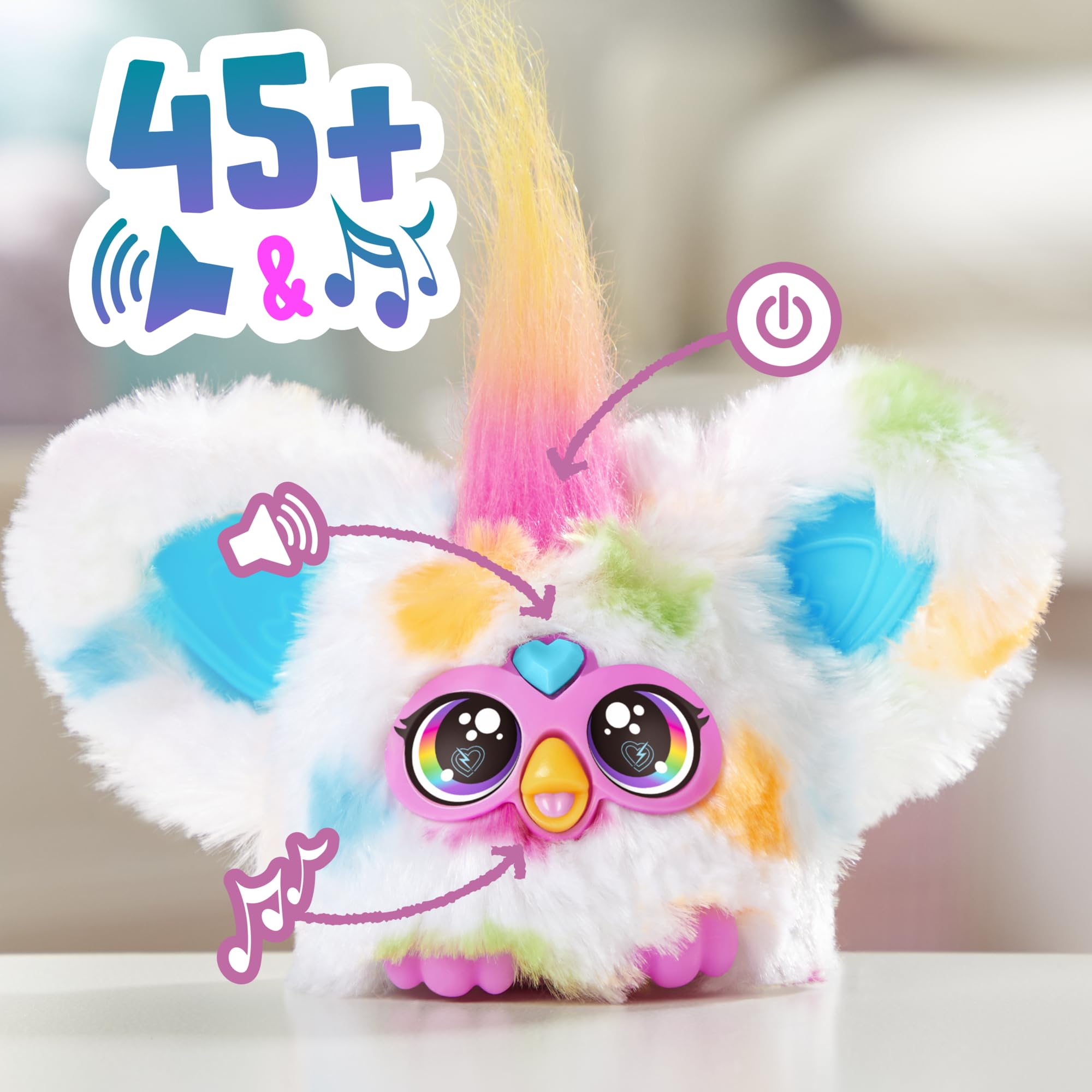 Furby Furblets Loo-Lay Mini Friend: Gamer Plush with 45+ Chiptune Sounds & Backpack Clip