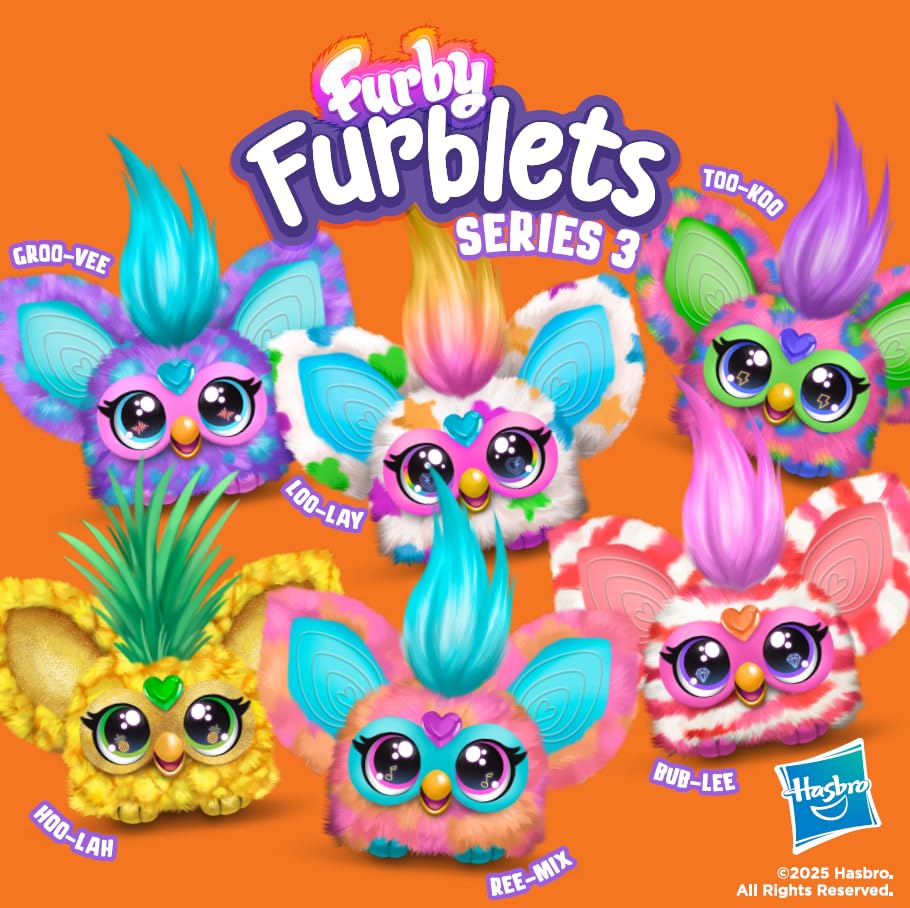 Furby Furblets Loo-Lay Mini Friend: Gamer Plush with 45+ Chiptune Sounds & Backpack Clip