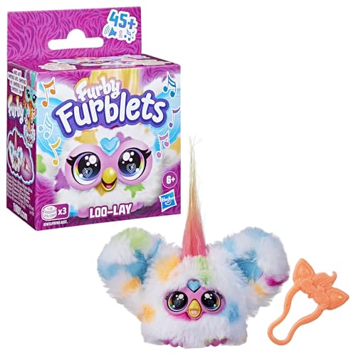 Furby Furblets Loo-Lay Mini Friend: Gamer Plush with 45+ Chiptune Sounds & Backpack Clip