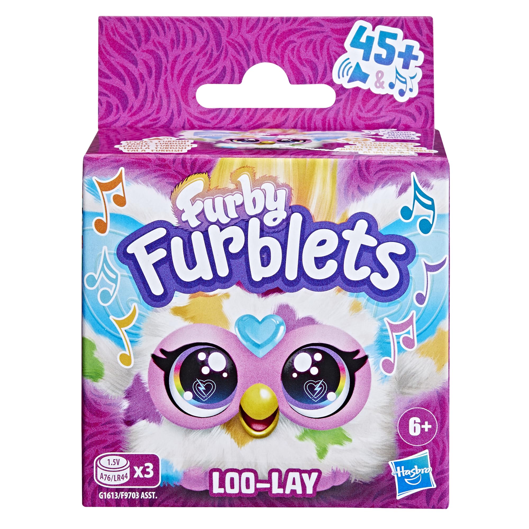 Furby Furblets Loo-Lay Mini Friend: Gamer Plush with 45+ Chiptune Sounds & Backpack Clip
