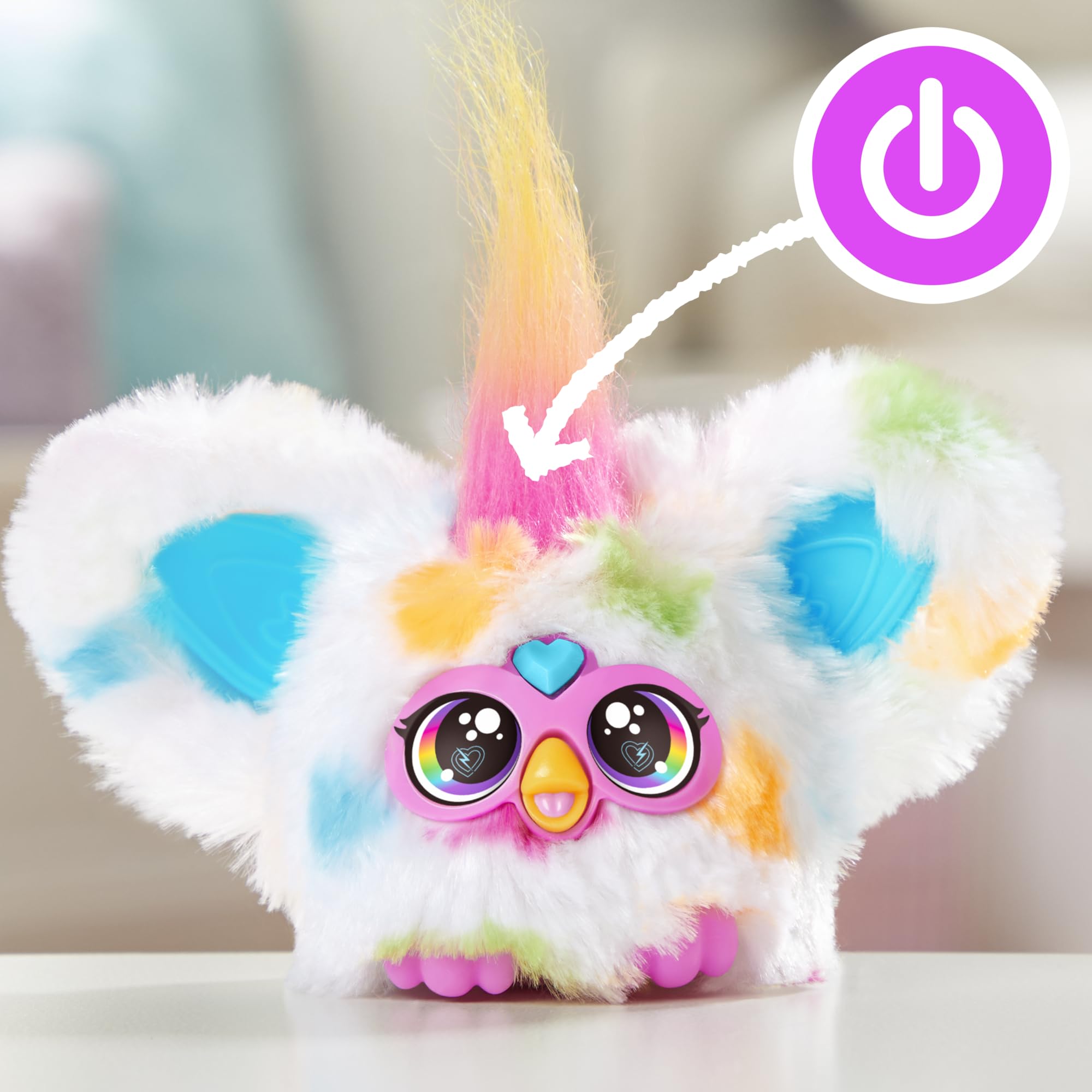 Furby Furblets Loo-Lay Mini Friend: Gamer Plush with 45+ Chiptune Sounds & Backpack Clip