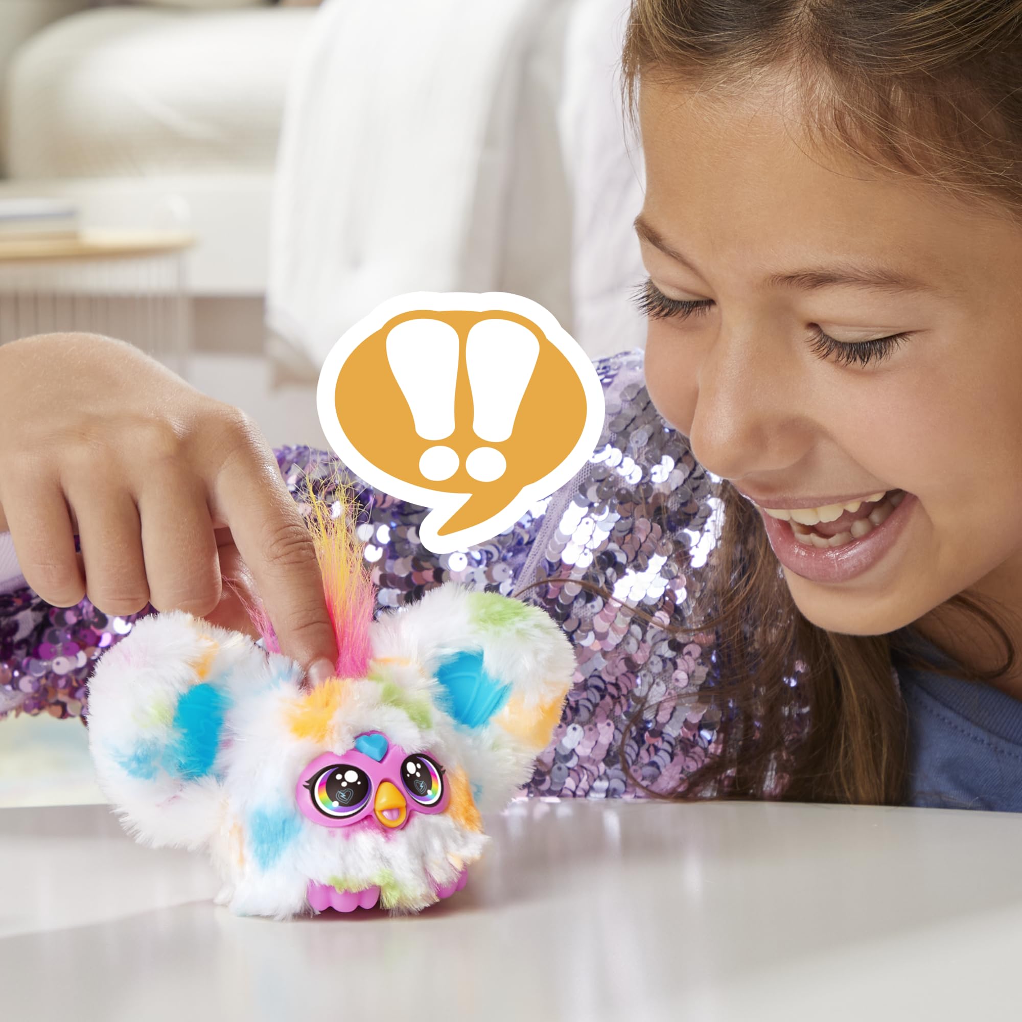 Furby Furblets Loo-Lay Mini Friend: Gamer Plush with 45+ Chiptune Sounds & Backpack Clip