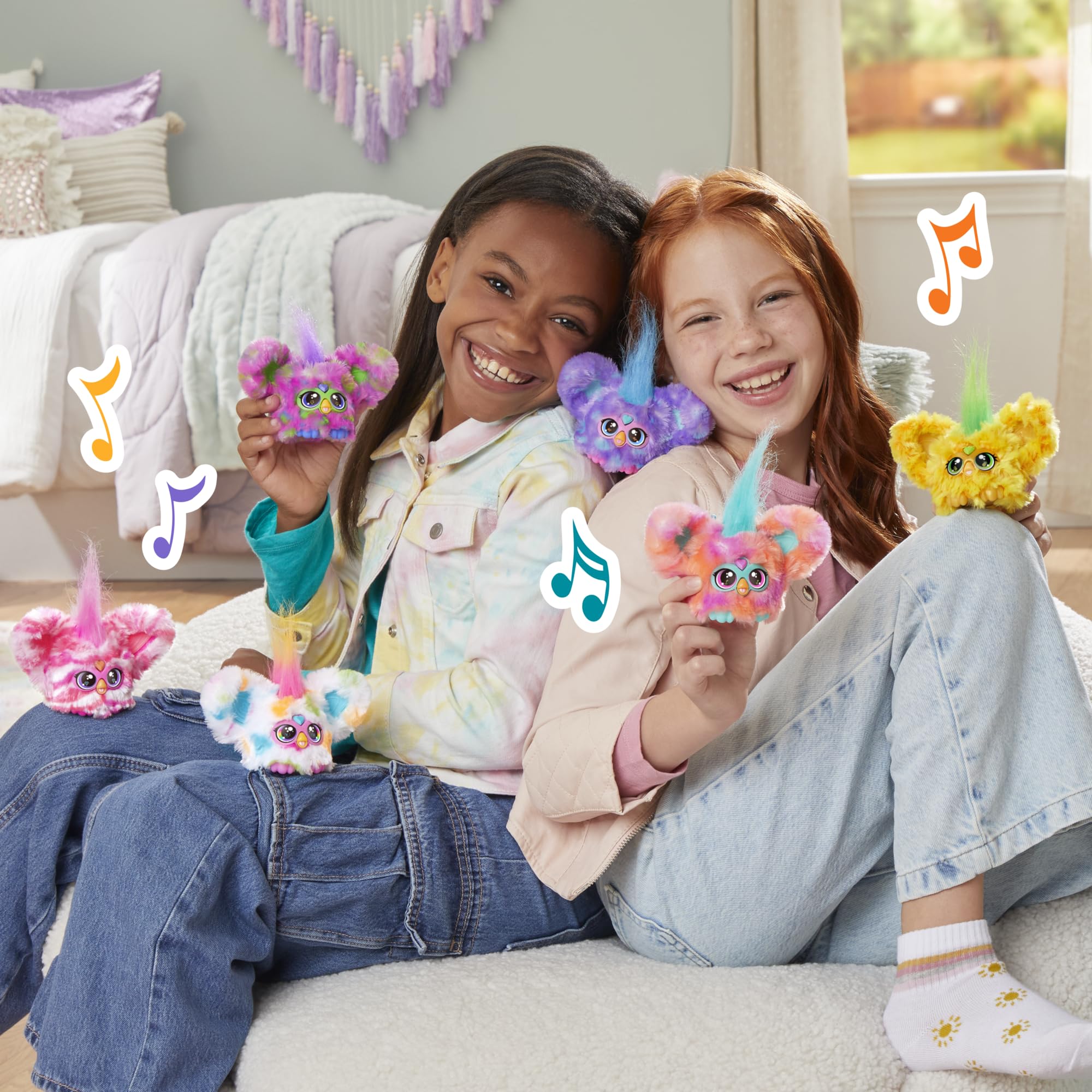 Furby Furblets Loo-Lay Mini Friend: Gamer Plush with 45+ Chiptune Sounds & Backpack Clip