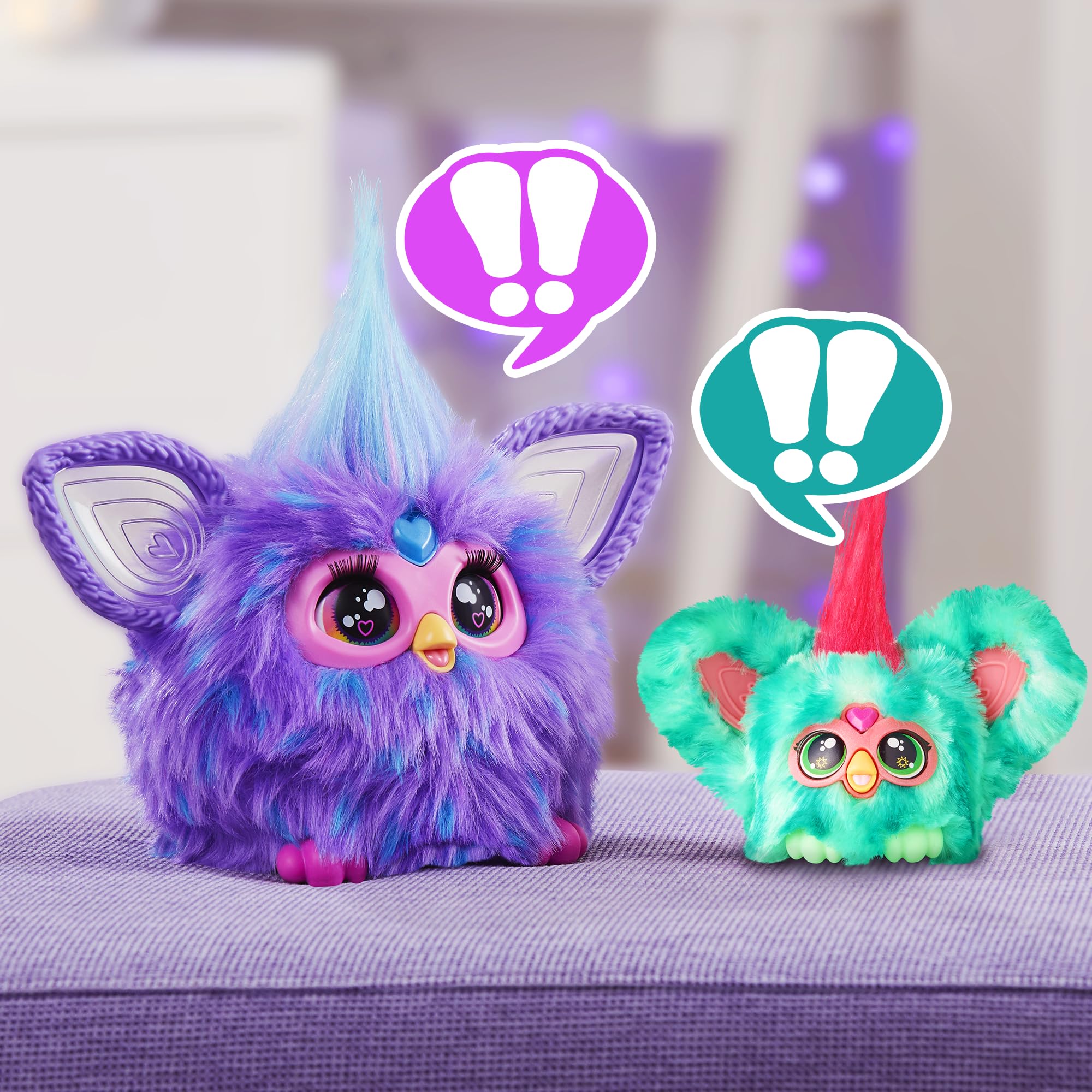 Furby Furblets Mello-Nee Mini Plush Toy with 45+ Sounds and Keychain Clip, Watermelon Red & Green