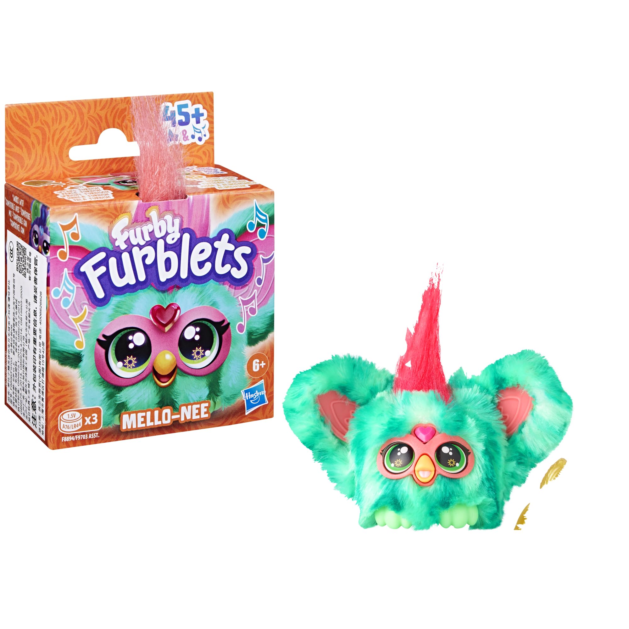 Furby Furblets Mello-Nee Mini Plush Toy with 45+ Sounds and Keychain Clip, Watermelon Red & Green