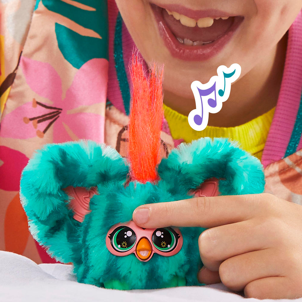 Furby Furblets Mello-Nee Mini Plush Toy with 45+ Sounds and Keychain Clip, Watermelon Red & Green