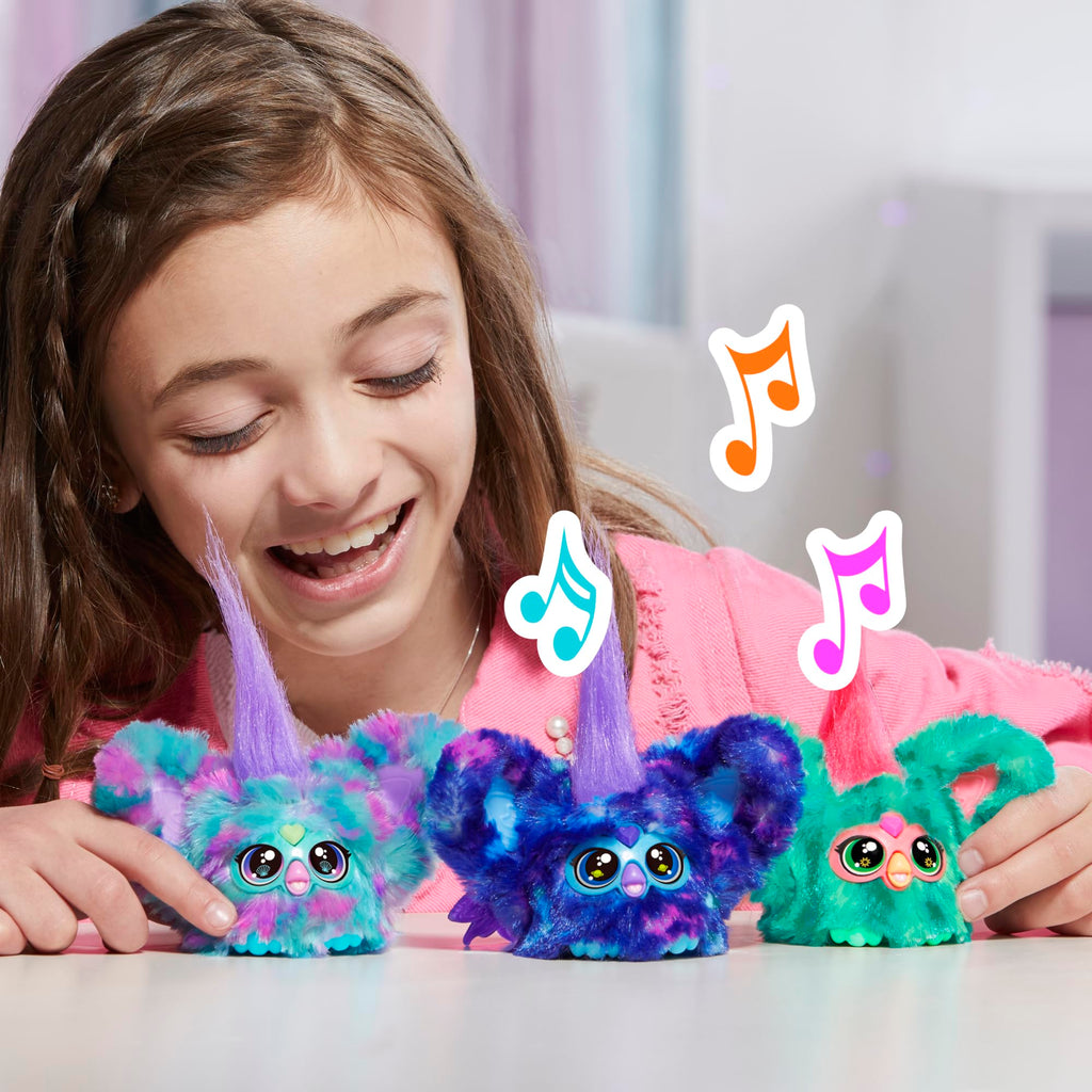 Furby Furblets Mello-Nee Mini Plush Toy with 45+ Sounds and Keychain Clip, Watermelon Red & Green