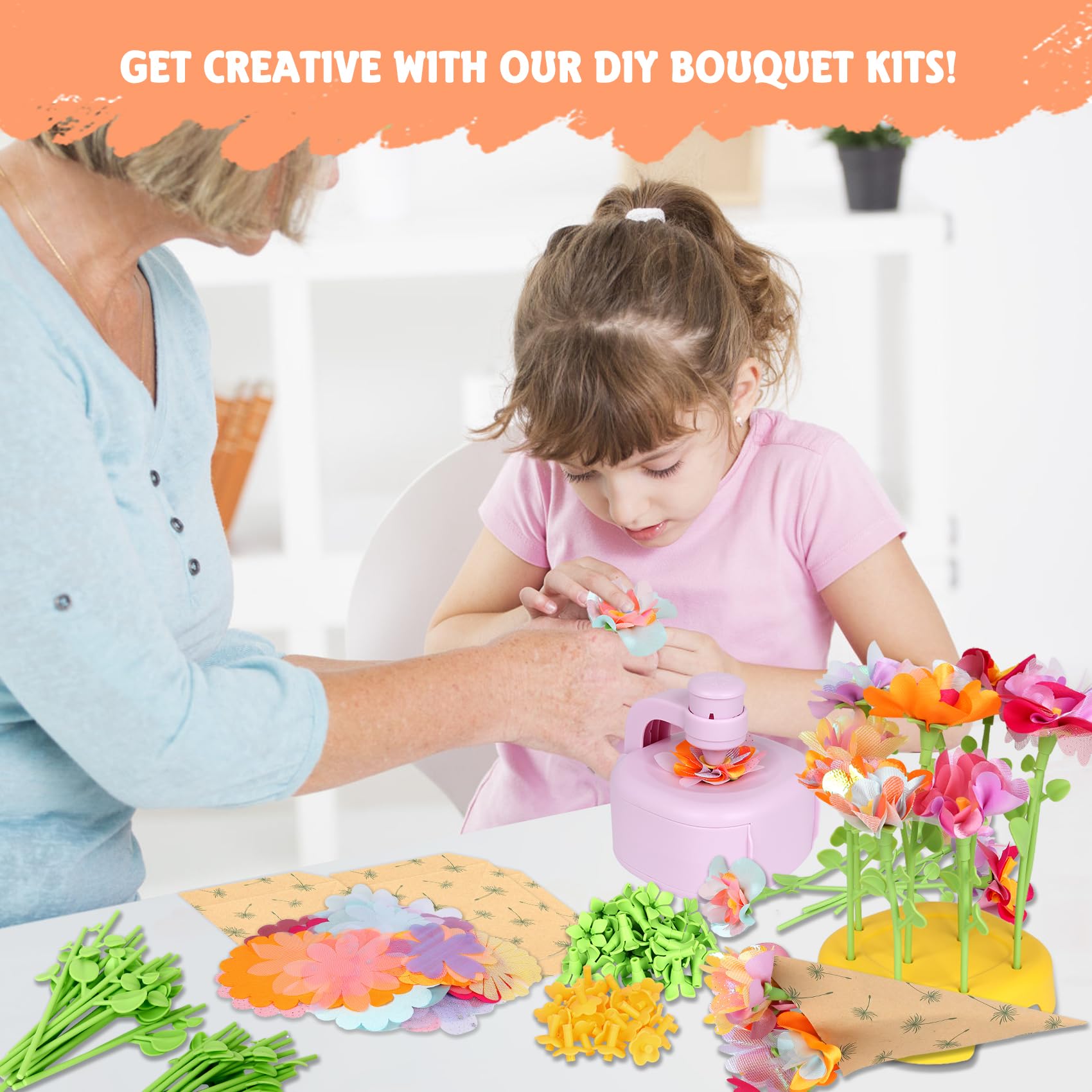 FURNIPLAS Flower Bouquet Toy - DIY Craft Kit for Kids Ages 4-8 with Wreath Components
