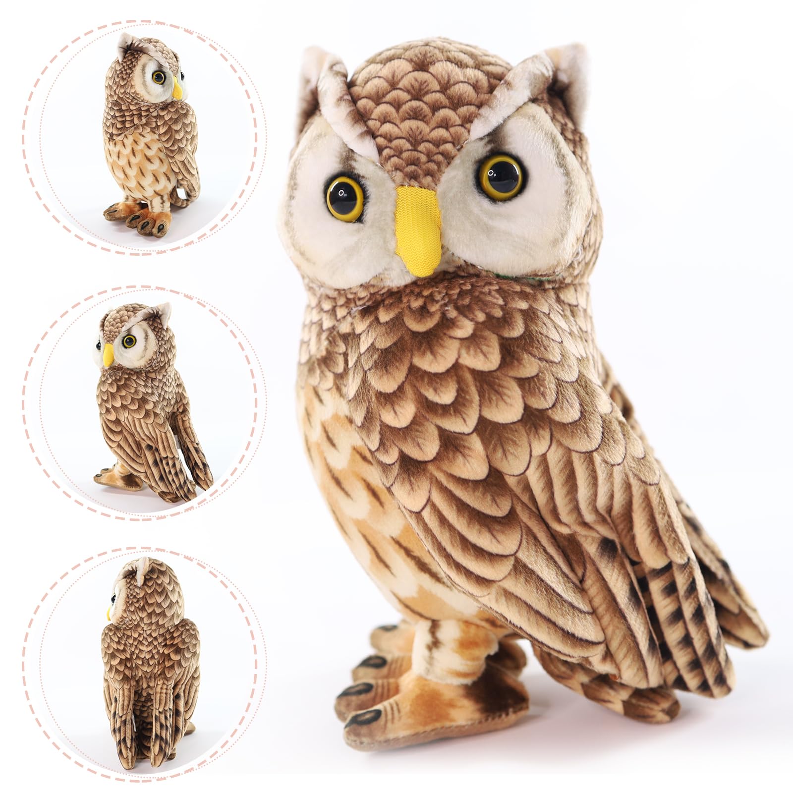 Furvana 8-Inch Realistic Owl Stuffed Animal – Soft Brown Plush Toy for Kids
