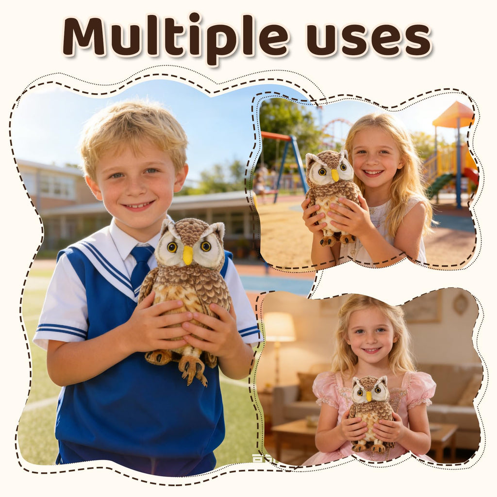 Furvana 8-Inch Realistic Owl Stuffed Animal – Soft Brown Plush Toy for Kids